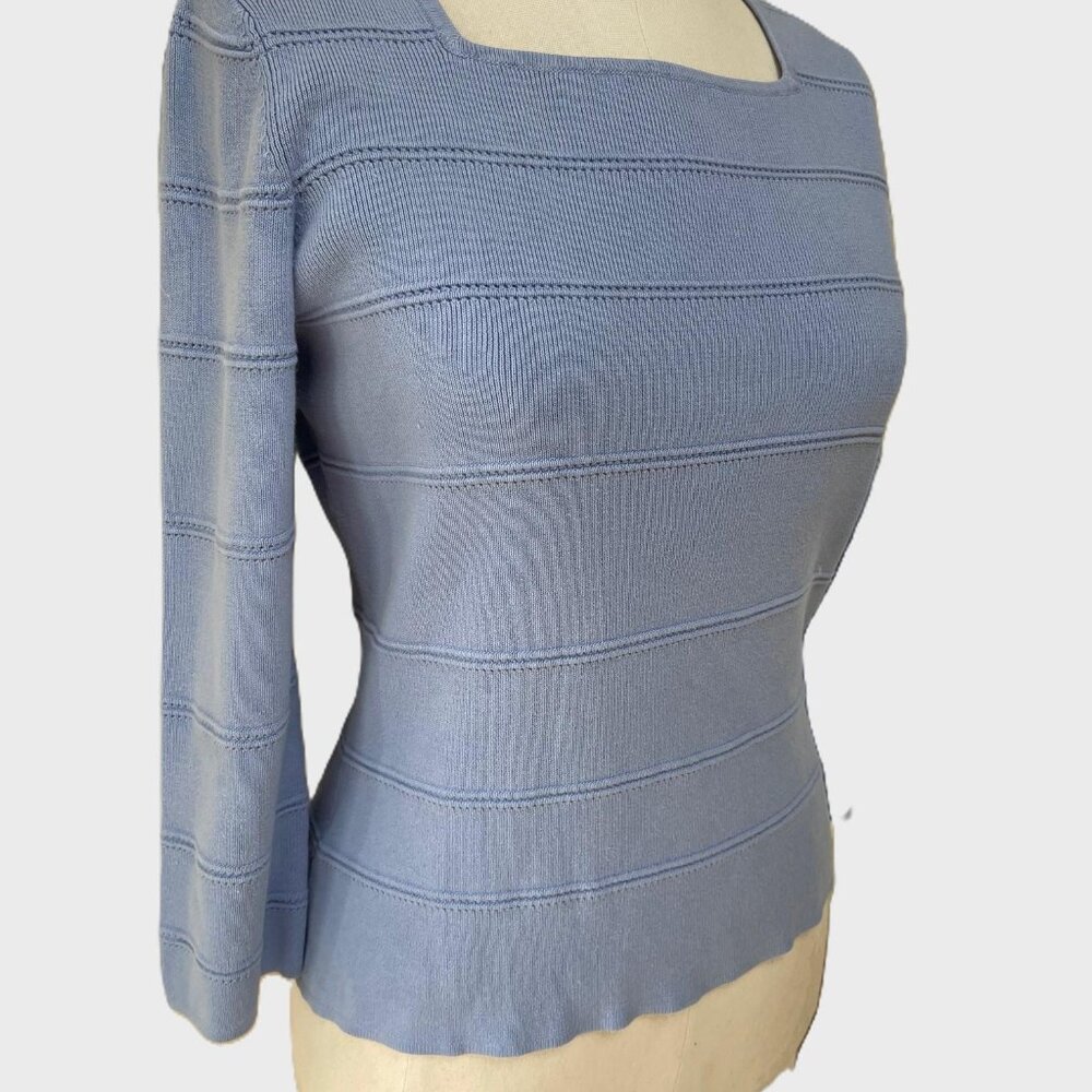 Geoffrey Beene Blue Cotton Blouse  Size M  Classy  Slight Stretch
